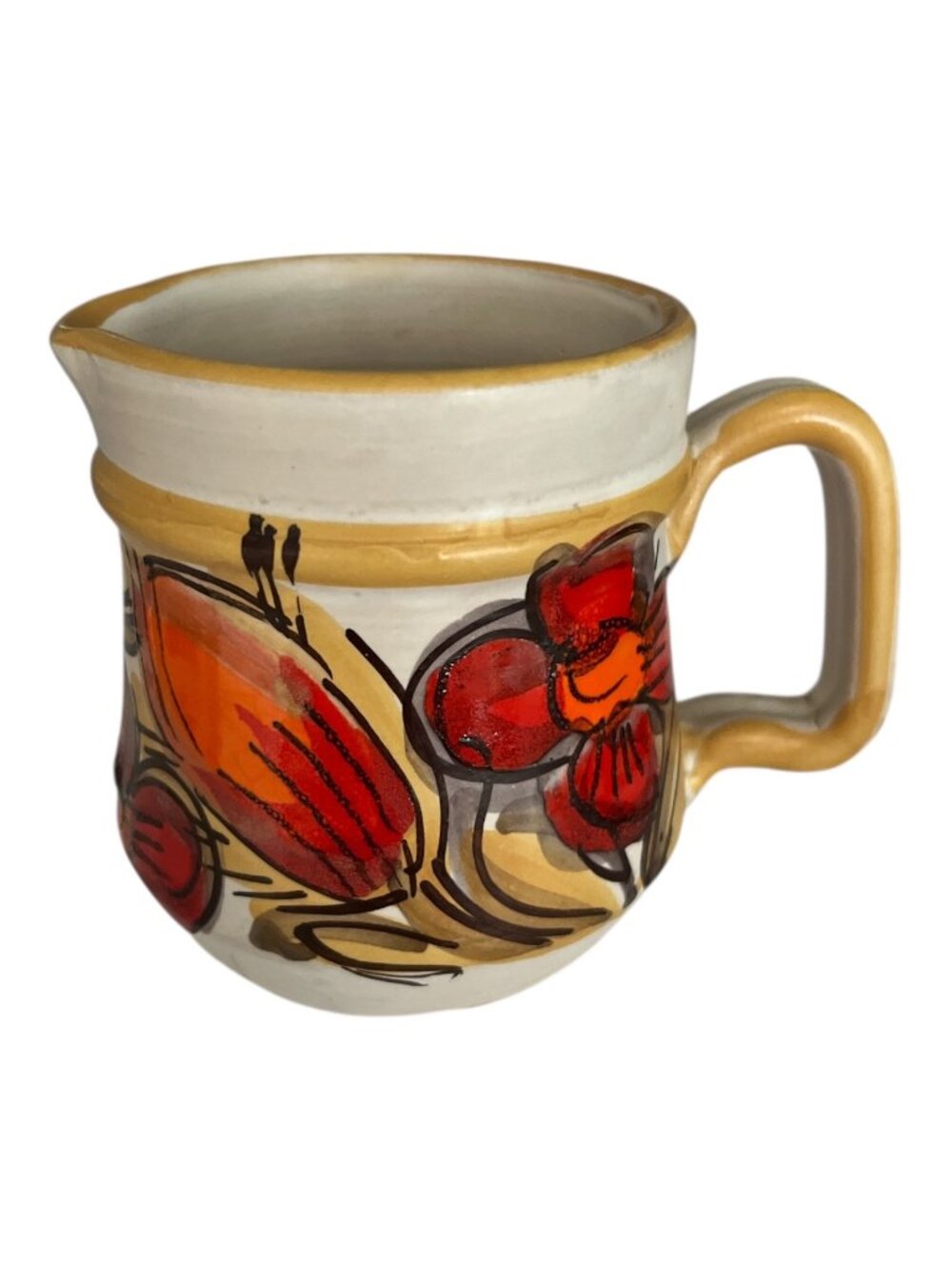 Vintage Italian Hand Painted Creamer Pitcher Floral Mid Century Italy Pottery